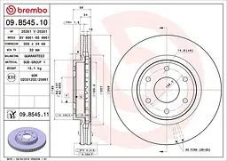 Диск гальмівний вентильований Nissan Patrol VI 10-25р Brembo (09.B545.11)