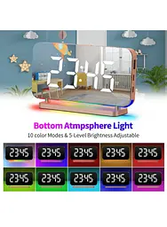 Цифровий будильник Барвисте нічне світло Дзеркальна поверхня RGB LED Електронний будильник EN8853A-RGB - Рожеве золото - мініатюра 6