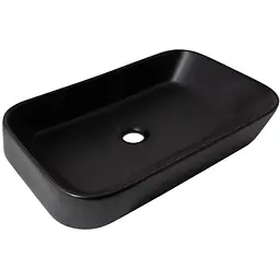 Раковина накладна Qtap Scorpio 550х390х120 мм, Matt Black, прямокутна, без донного клапана QT14112243MBN