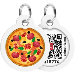 Адресник для собак і котів Waudog Smart ID з QR паспортом Піца 30 мм