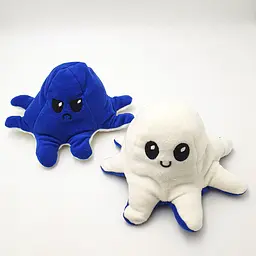 М'яка іграшка Восьминіг перевертень двосторонній веселий сумний Mood Octopus 25 см UKC синьо/білий - мініатюра 4