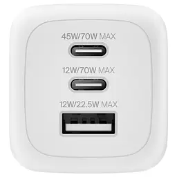 Мережевий зарядний пристрій 2×USB-C + USB-A GaN PD PPS Belkin BoostCharge Pro 70 W White - мініатюра 8