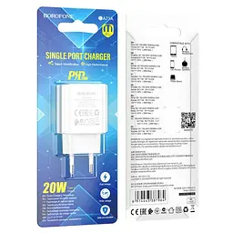 Мережевий зарядний пристрій Borofone BA71A Power single Port PD20W charger білий - мініатюра 3