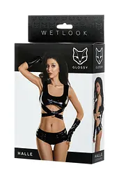 Сексуальний комплект Glossy Wetlook Halle Set L чорний - мініатюра 4
