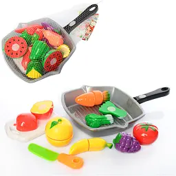 Продукти 3016C на липучці, сковорідка, ніж, досточка, продукти 7шт, в сітці (6903178823010) Вид 1 - мініатюра 3