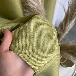 Льняні блекаут штори оливкового кольору 2шт. 150х270 з білим шифоновим тюлем 400х270, на тасьмі ALBO pbe0052634 - мініатюра 2