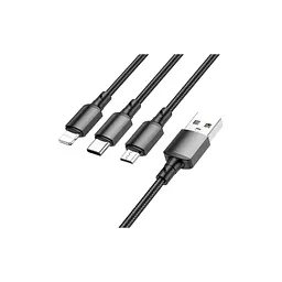 Дата кабель USB 2.0 AM to Lightning + Micro 5P + USB-C 1.0m black BOROFONE (6974443384666)