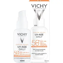 Сонцезахисний невагомий флюїд Vichy Capital Soleil UV-Age Daily проти ознак фотостаріння шкіри обличчя SPF 50+ 40 мл (MB364200)