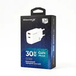 Зарядний пристрій Grand-X GaN 1xUSB-C + 1xUSB QC3.0 36W white (CH-360W) - мініатюра 5