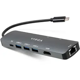 Концентратор Vinga USB-C 3.1 to HDMI+RJ45_1Gbps+3xUSB3.0+SD/TF+PD100W (VHYC8) - мініатюра 1