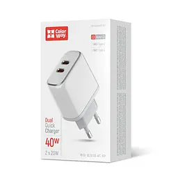 Мережевий зарядний пристрій ColorWay Power Delivery Port PPS USB (Type-C PD + Type-C PD) (40W) White (CW-CHS048PD-WT)