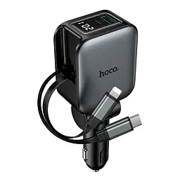 Адаптер автомобильный HOCO Z67A Triunfar car charger with dual Type-C/iP cable 1C/1A, 60W/3A, PD/QC