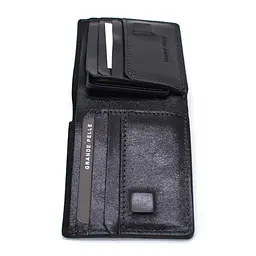 Чоловіче шкіряне портмоне чорне глянсове GRANDE PELLE 10х10х2 см acs0032089 - мініатюра 5