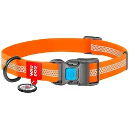 Нашийник для собак Waudog Waterproof, коллартекс, водостійкий, світловідбивний, з QR паспортом, пластикова пряжка-фастекс, M, 24-40х2 см, помаранчевий