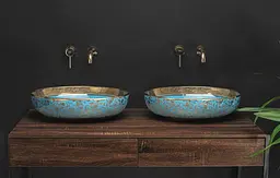 Умивальник Rea Margot 52x40 blue/gold (REA-U8709), Матова - мініатюра 4