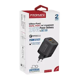 Зарядний пристрій Promate USB-C + USB-A (powerport-25ac.black) - мініатюра 3