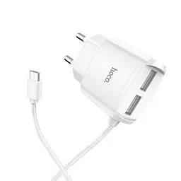 Мережевий зарядний пристрій Hoco C59A 2 USB білий з кабелем MicroUSB - мініатюра 2