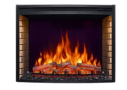 Електрокамін ArtiFlame AF33 — 86,6 см, вигнуте панорамне скло, 3D-ефект полум’я, LED-підсвічування та обігрів