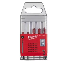 Набір свердл Milwaukee по склу та плитці GENII 1x4x50, 1x5x50, 2x6x60, 1x8x60, 5 шт (4932479948)