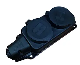 Колодка подвійна з кришкою IP44 WATERPROOF з/з 16A ЧОРНА ARCTIC (17945) ТМ LUMANO