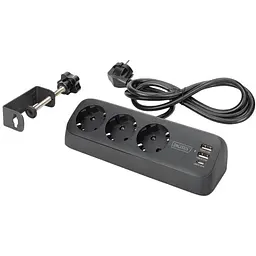 Блок розеток Digitus Office, 3xSchuko, 2xUSB-A, 1xUSB-C, 16A, 1.5 м, вилка Schuko, чорний - мініатюра 4