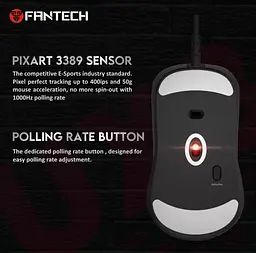 Ігрова миша Fantech UX-3 HELIOS PixArt 3389, 400IPS, 50G, 1600DPI Black - мініатюра 6