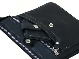 Чоловіча шкіряна сумка планшет GS 22*20*3 см чорна з сірою стрічкою (ПЛ 001 черн/сер) 200 мм - мініатюра 9