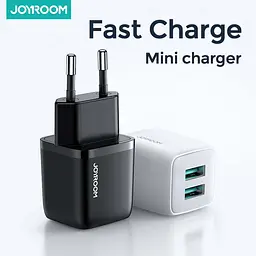 Адаптер мережевий JOYROOM Mini dual port smart fast charge L-2A121 2USB зарядне чорне - мініатюра 5