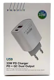 Блок живлення зарядний адаптер Profit U59 33 W 2 виходи USB + Type-C