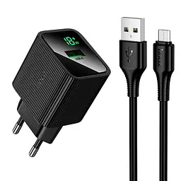 Блок питания зарядное HOCO CS81A Excellent single port charger with digital display 1USB 18W QC3.0 + кабель Micro USB черное