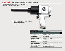 Пневмогайковерт TOPTUL 3/4" 1016N/m 6500 об/хв KAAB2475 - мініатюра 2