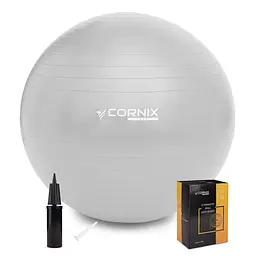 М'яч для фітнесу (фітбол) Cornix 55 см Anti-Burst Silver XR-0359