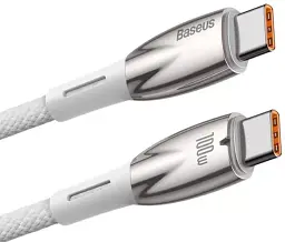 Кабель Baseus Glimmer Series Fast Charging Cable Type-C to Type-C 100W 1m CADH000702 White - мініатюра 3