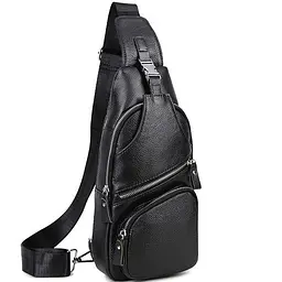 Чоловіча шкіряна сумка-слінг 17х32х7 для роботи та офісу TIDING BAG MK-96303 чорна 18 см