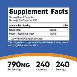 Бетаїн HCl і пепсин Nutricost Betaine HCl + Pepsin 240 капсул - мініатюра 3
