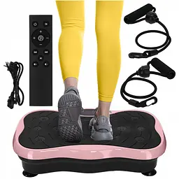 Віброплатформа для тренувань 4FIZJO Ultra+ з пультом та еспандерами Black/Pink (P-5905973402880)