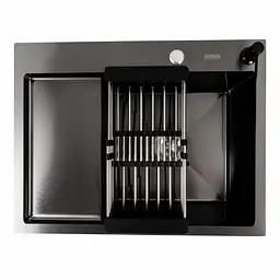 Кухонна мийка CM 65x50 R PVD чорна Platinum Handmade (круглий сифон 3.0/0.8), Чорний - мініатюра 3