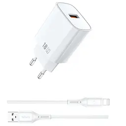 Мережевний зарядний пристрій WIWU G006 Essen QC3.0 18W GaN 1USB-A + кабель USB to Lightning White