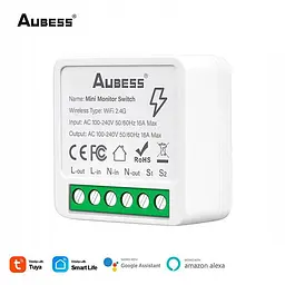 Wi-Fi реле Aubess Mini Smart Switch Tuya Smart Life 16А, смарт вимикач, розумний перемикач - мініатюра 2