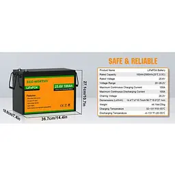 Акумулятор Eco-Worthy LiFePO4 з вбудованим BMS 5000+ циклів 24V 100 Ah (US-L13070402010-1) - мініатюра 3