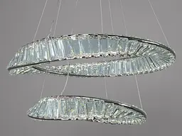 Підвісна LED-люстра Diasha D8812/600+400B CH 86W, 2 кришталеві кільця, 3 кольори світла, 50×63 см, димер, пульт - мініатюра 3