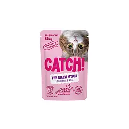 Вологий корм Catch! для дороcлих котів три види м’яса з овочами в желе 85г*24шт