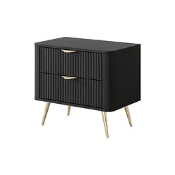 Тумба приліжкова Perfect Home Ланте / Lante з 2 шухлядами і золотими ніжками 2S Чорний (PFH-091195)
