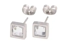 Сережки Xuping TTM Stainless Steel Родій пусети "Квадратні кристали" 7х7мм 283952