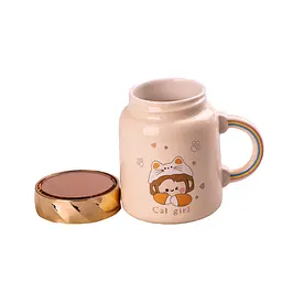 Чашка керамічна Happy Life Cute girl з кришкою бежева 420 мл HPCY8240Y - мініатюра 2