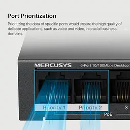 Комутатор Mercusys 6-портовий 10/100 Мбіт/с ( 4 портів PoE+ ) Mercusys, MS106LP (MS106LP) - мініатюра 5