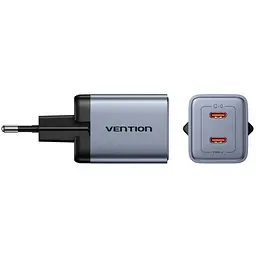Зарядний пристрій 2xUSB-C 45W PD3.0/QC/GaN + USB-C cable М-М чорний Vention - мініатюра 2