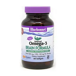 Жирні кислоти Bluebonnet Nutrition Омега-3 Формула для Мозку, Omega-3 Brain Formula, 60 желатин (BLB0944)