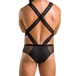 Чоловіче еротичне сітчасте боді Passion 045 VICTOR L/XL Black, екошкіра, сітка - мініатюра 2