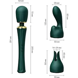 Вібромасажер із насадками Zalo Kyro Wand Turquoise Green - мініатюра 2
